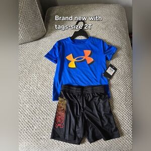 Under Armour Blue Tee with Orange Gradient Logo - Kids